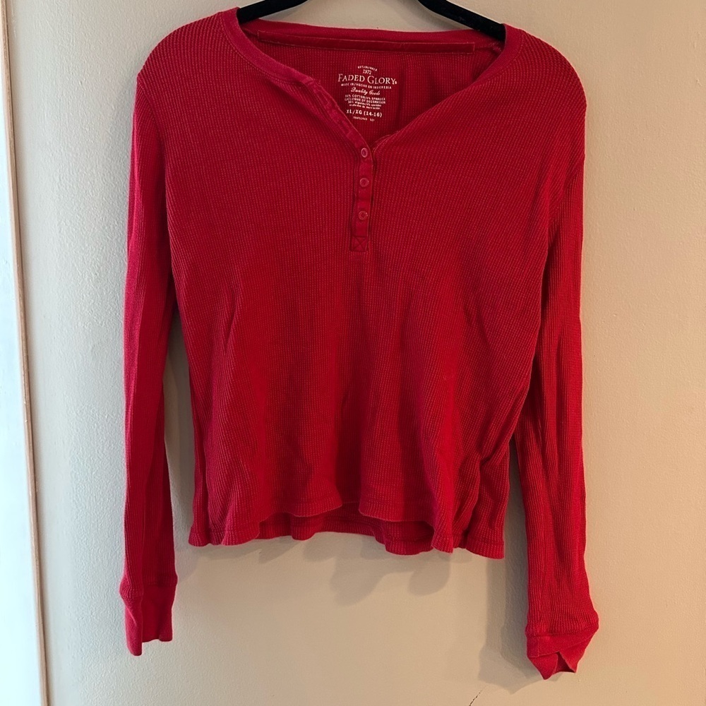 Faded Glory Vibrant Red Thermal Henley Size XL